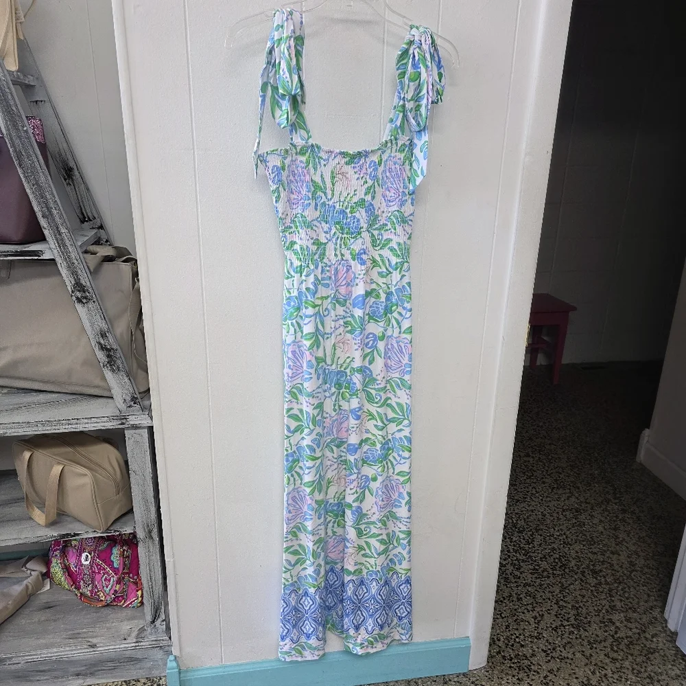 Lilly Pulitzer Floral Tie-Shoulder Maxi Dress in Blue, Green, Pink - Picture 5 of 5
